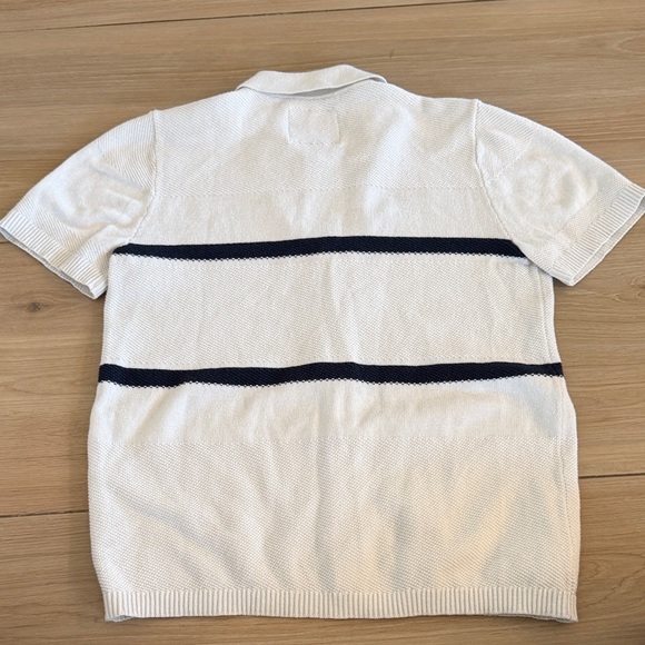 Abercrombie Kids White Navy Striped Short Sleeve Button Up Sweater Polo 13/14 - Picture 4 of 4